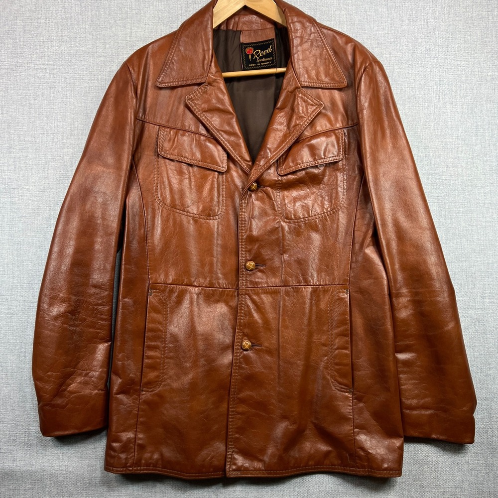 VTG 60s 70s Reed Sportswear Leather Blazer Jacket Men‎ M Brown Classic Retro